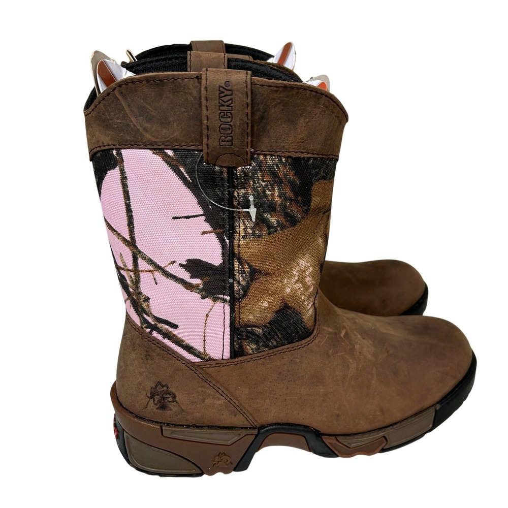 Rocky Hunting Boots Big Kids Girls 5M Women's 6.5 Brown Pink Camo 8 Inch Pull On
